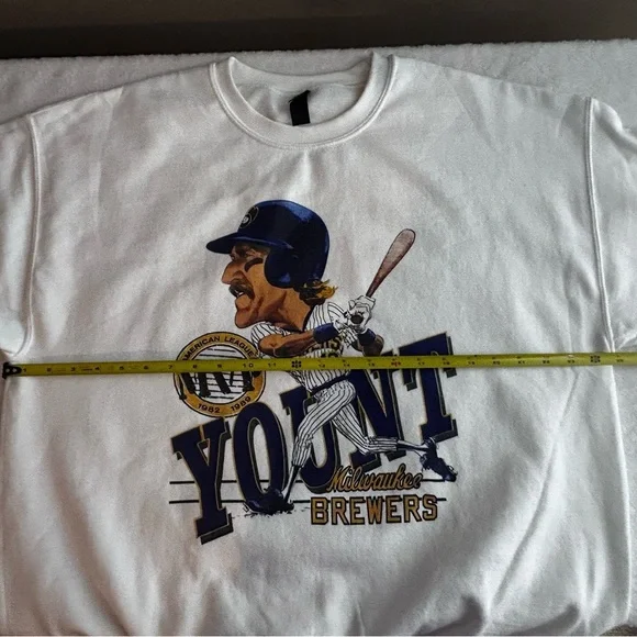 Milwaukee Brewers MVP Robin Yount #19 Men's Sweatshirt Cream Blue Size XL NWOT - Picture 5 of 8